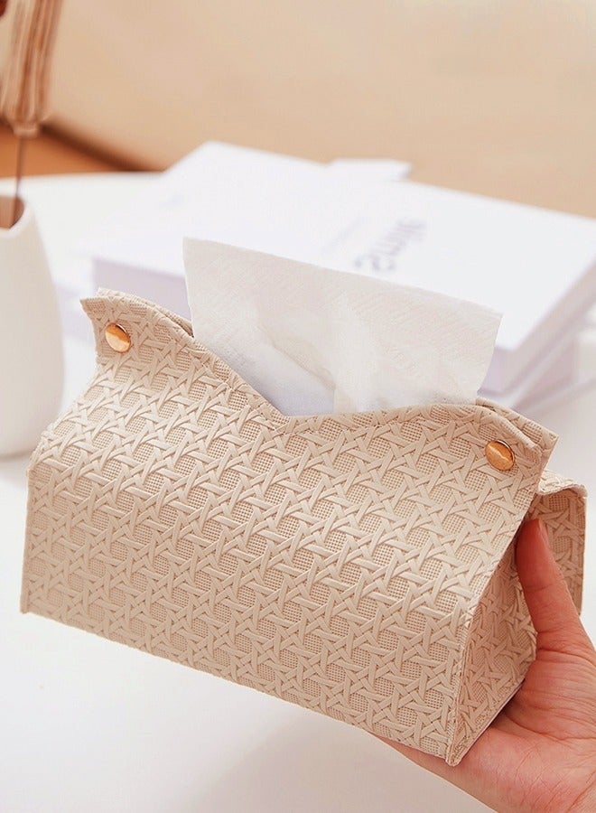 YUJA Weave Pattern Tissue Box Cover, PU Leather Waterproof Sofa Table Desk Organizer for Living Room, Bedroom, Office Ramadan - Image 2